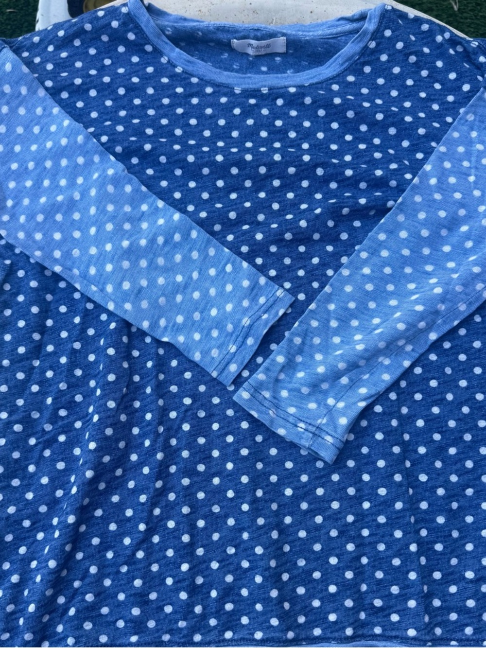 Madewell Navy and Light Blue Polka Dot Long Sleeve Tee